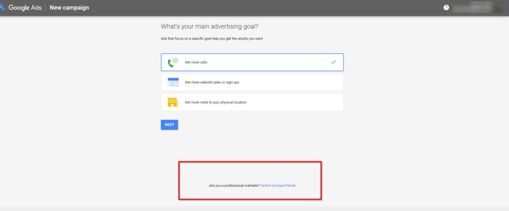 switch google ads to expert mode